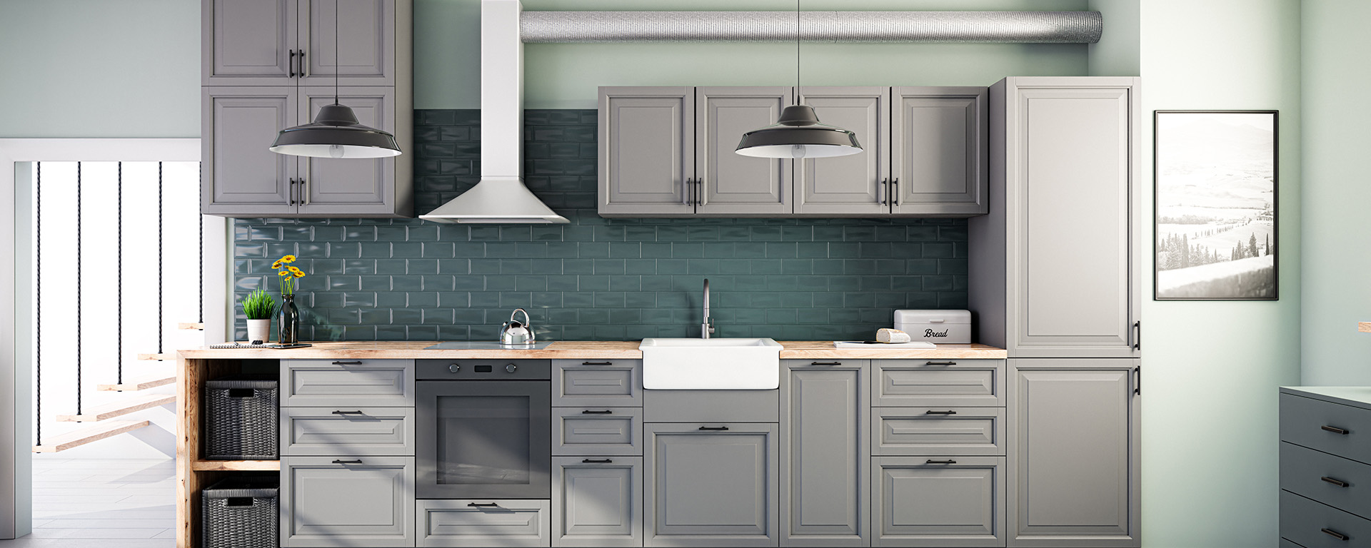 Photo of a newly remodeled kitchen with refinished cabinets.